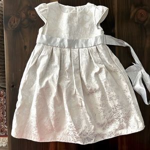 Silver and white floral brocade dress